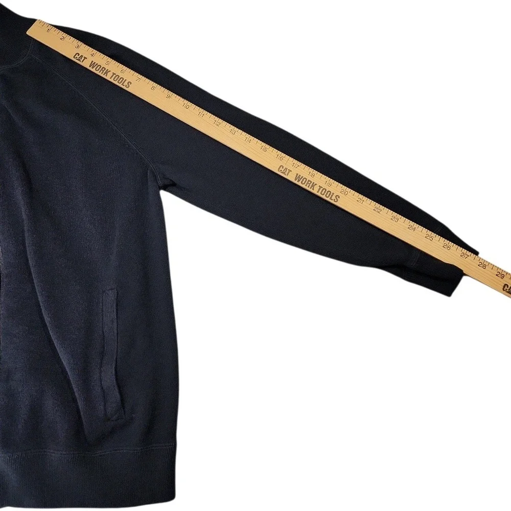 Lands End Full Zip Cardigan M Mens Sweater Black Cotton Modal Neck Dark Academia